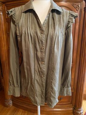 Grey Collective Olive boho‎ Ruffle Trim Blouse embroidery detail size M Prairie